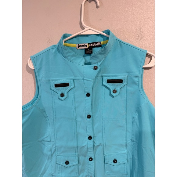 Jamie Sadock Turquoise Sleeveless Collared Button Front Shirt Top Women's Medium - Picture 2 of 8